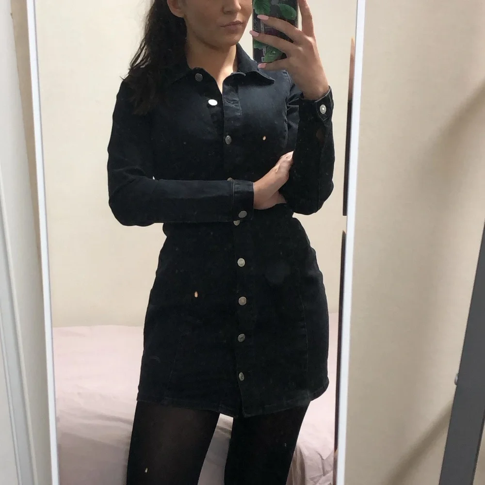 ZARA Washed Black Stretchy Long Sleeve Denim  Dress Size S - Picture 5 of 5